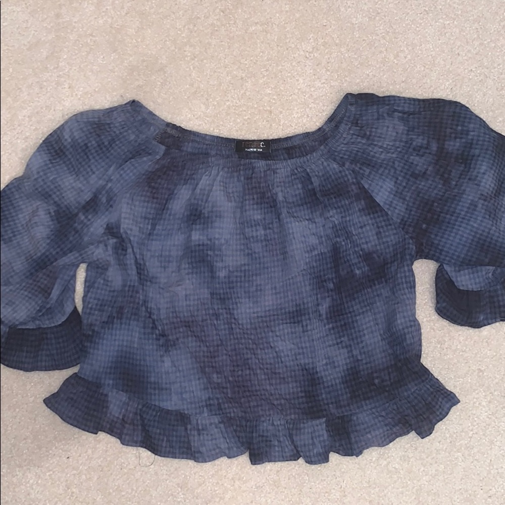 Renee C. Off the shoulder checker tie dye top